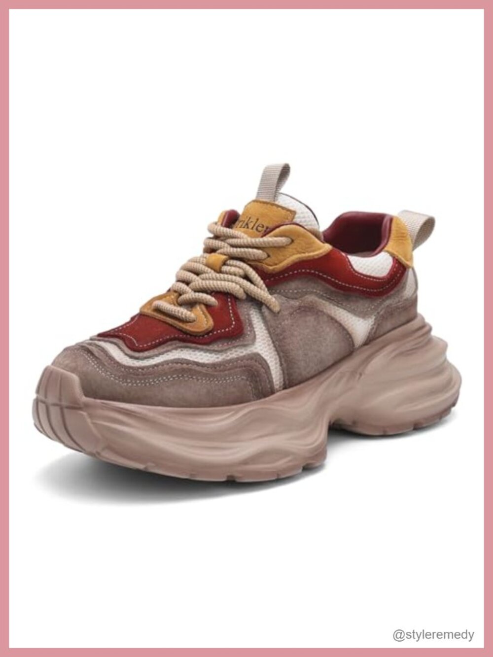 Women Chunky Platform Sneakers Retro Colorblock Lace-Up Walking Shoes